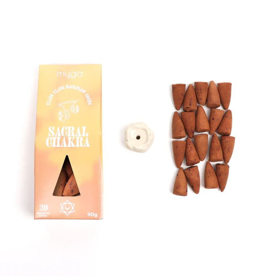 Kadzidło stożkowe backflow + podstawka Myga Sacral Chakra - Ylang Ylang