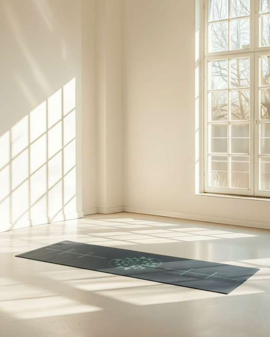 Mata do jogi Leela 4,5 mm - granatowa yantra i wyrównanie