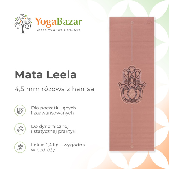 Mata do jogi Leela 4,5 mm - różowa z hamsą