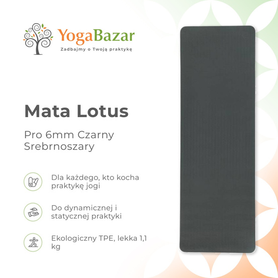Mata do jogi Lotus Pro 6mm - Czarny/Srebrnoszary