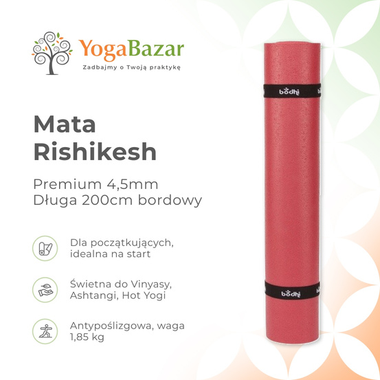 Mata do jogi Kailash Premium 3mm - Długa 200cm - bordowy