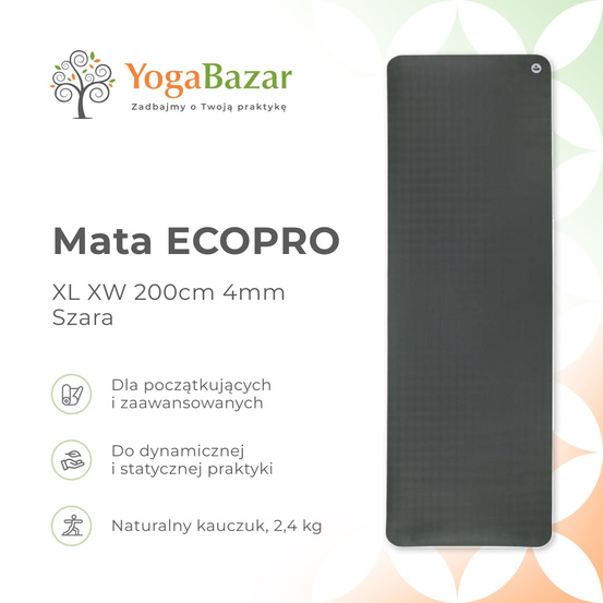 Mata do jogi ECOPRO XL + XW 200cm 4mm - Szara