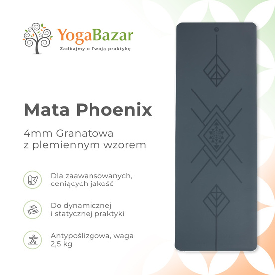 Mata do jogi Phoenix 4mm - Granatowa z plemiennym wzorem