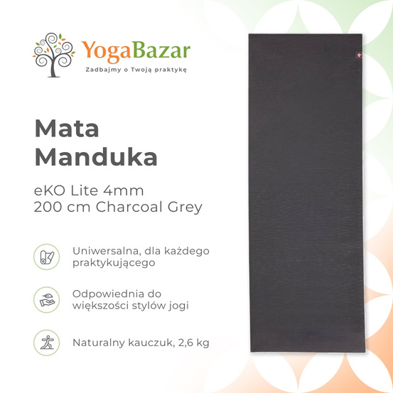 Mata do jogi Manduka eKO Lite 4mm 200 cm - Charcoal (Grey)