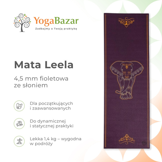 Mata do jogi Leela 4,5 mm - fioletowa ze słoniem