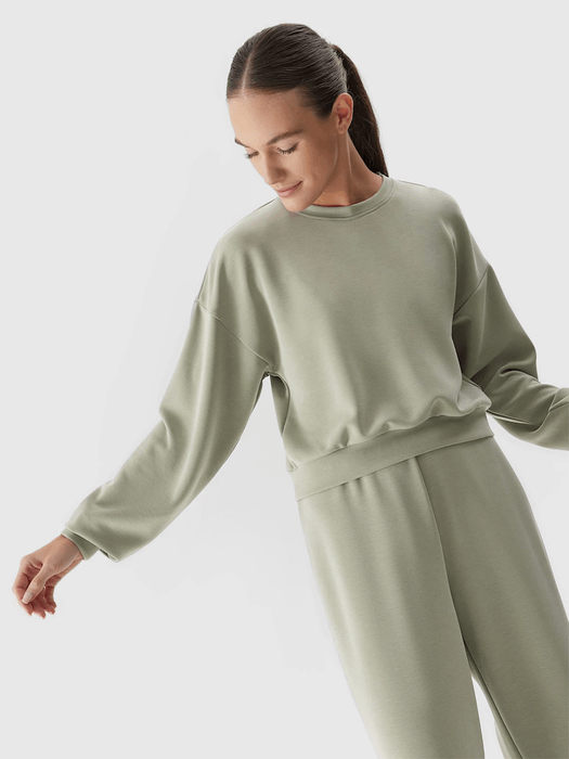 Bluza crop top 4F z modalu - oliwkowy, rozmiar L