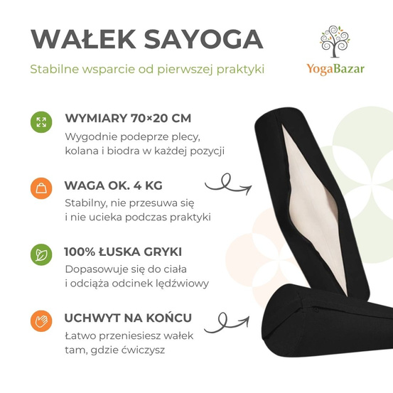 Wałek do jogi Sayoga z czarnym pokrowcem 