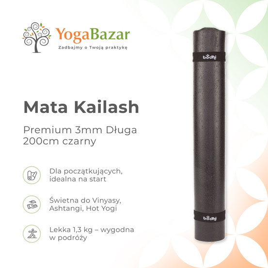 Mata do jogi Kailash Premium 3mm - Długa 200cm - czarny