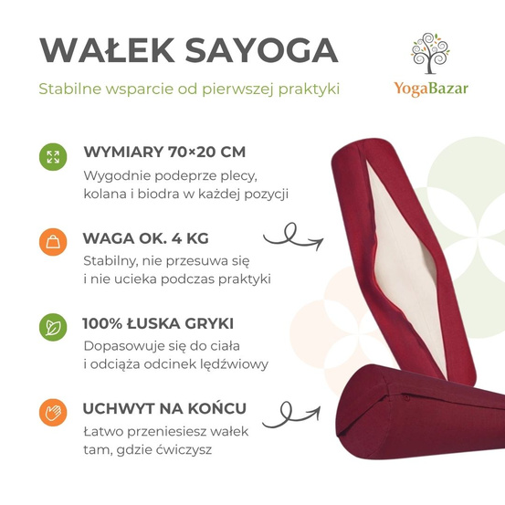 Wałek do jogi Sayoga z bordowym pokrowcem