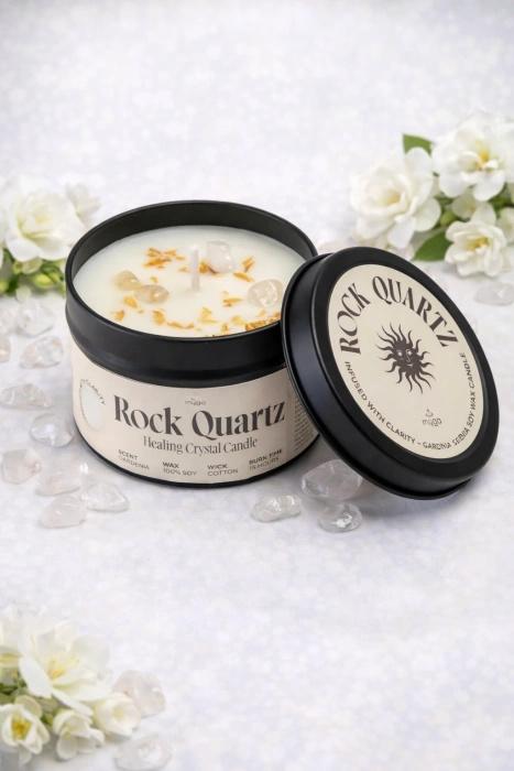 Świeca myga z kamieniami naturalnymi - Kwarc