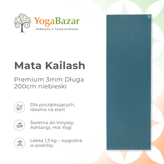 Mata do jogi Kailash Premium 3mm - Długa 200cm - niebieski