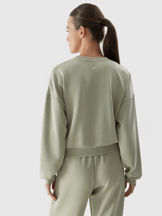 Bluza crop top 4F z modalu - oliwkowy, rozmiar XS