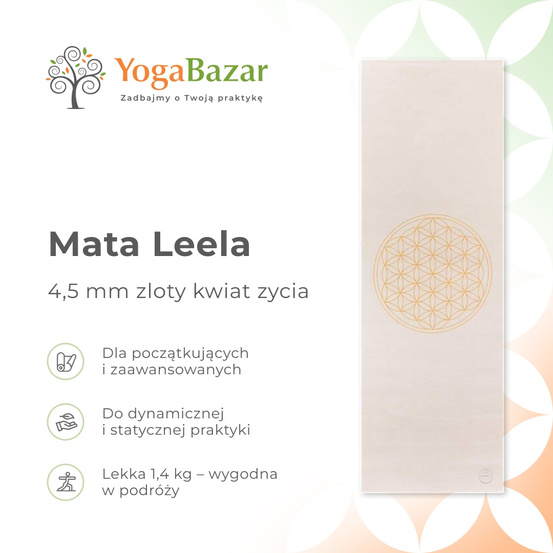Mata do jogi Leela 4,5 mm - złoty kwiat życia