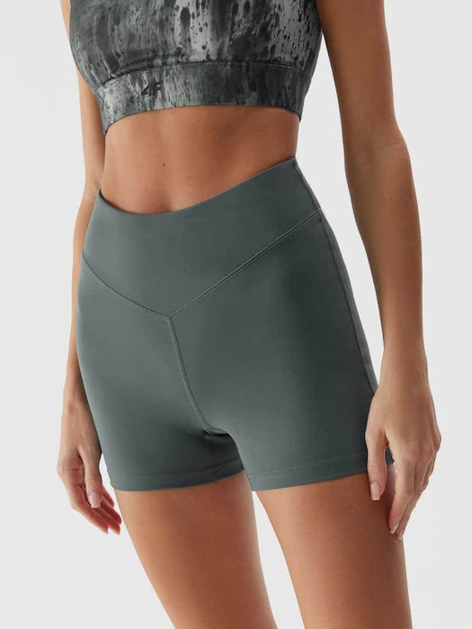 Legginsy do jogi krótkie 4F z recyklingu - butelkowa zieleń, rozmiar S