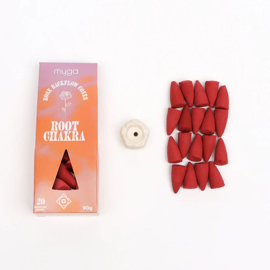 Kadzidło stożkowe backflow + podstawka Myga Root Chakra - Róża