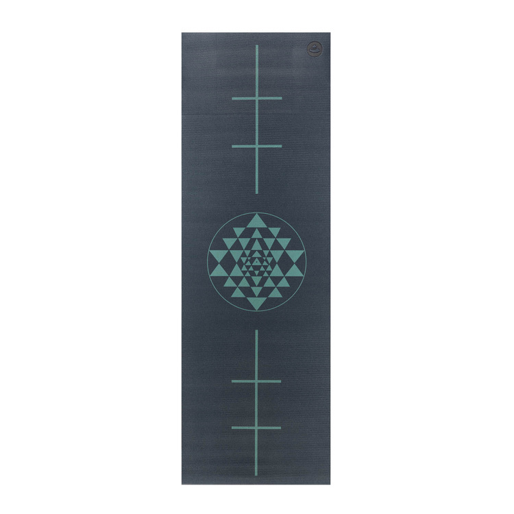 Mata do jogi Bodhi Yoga Leela 4,5 mm - granatowa yantra i wyrównanie- Elastyczna i lekka - Idealna dla początkujących