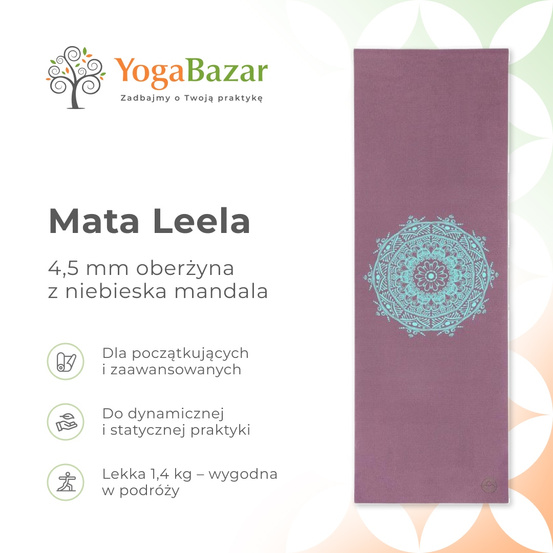 Mata do jogi Leela 4,5 mm - oberżyna z niebieską mandalą