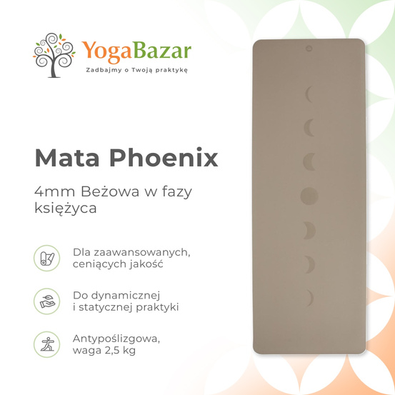 Mata do jogi Phoenix 4mm - Beżowa w fazy księżyca