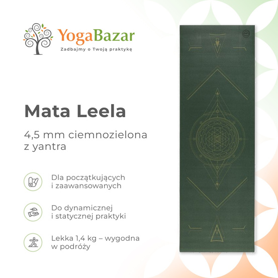 Mata do jogi Leela 4,5 mm - ciemnozielona z yantrą