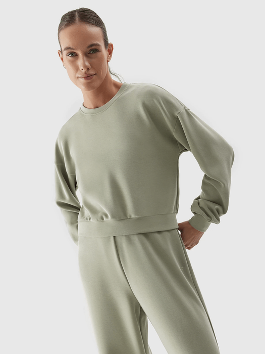 Bluza crop top 4F z modalu - oliwkowy, rozmiar XS