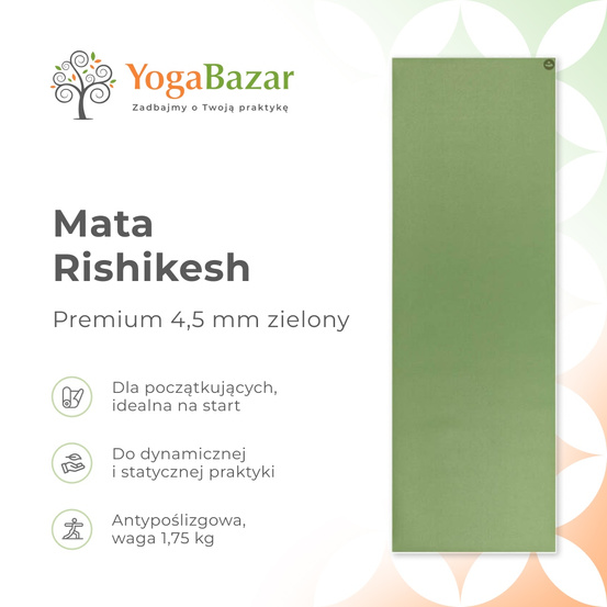Mata do jogi Rishikesh Premium 4.5mm - Długa 200cm - zielony
