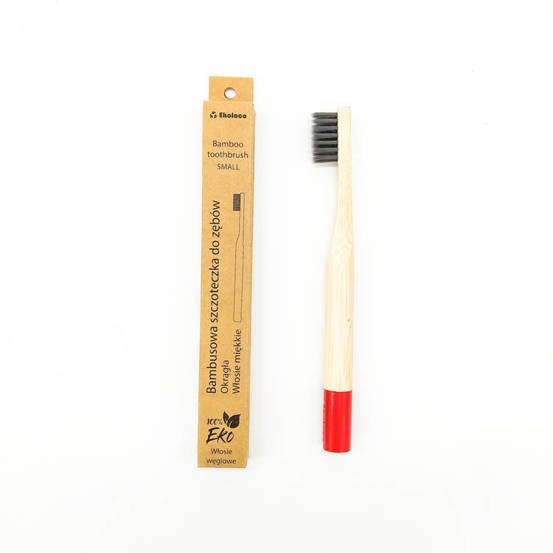 Bambusowa szczoteczka do zębów z miękkim włosiem dla dzieci - czerwona