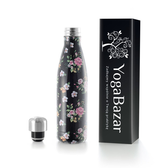 Metalowa butelka termiczna - floral black