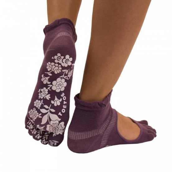 Skarpetki do jogi Toe Toe - pełne z otwartym grzbietem stopy i ozdobnym wzorem - fioletowe
